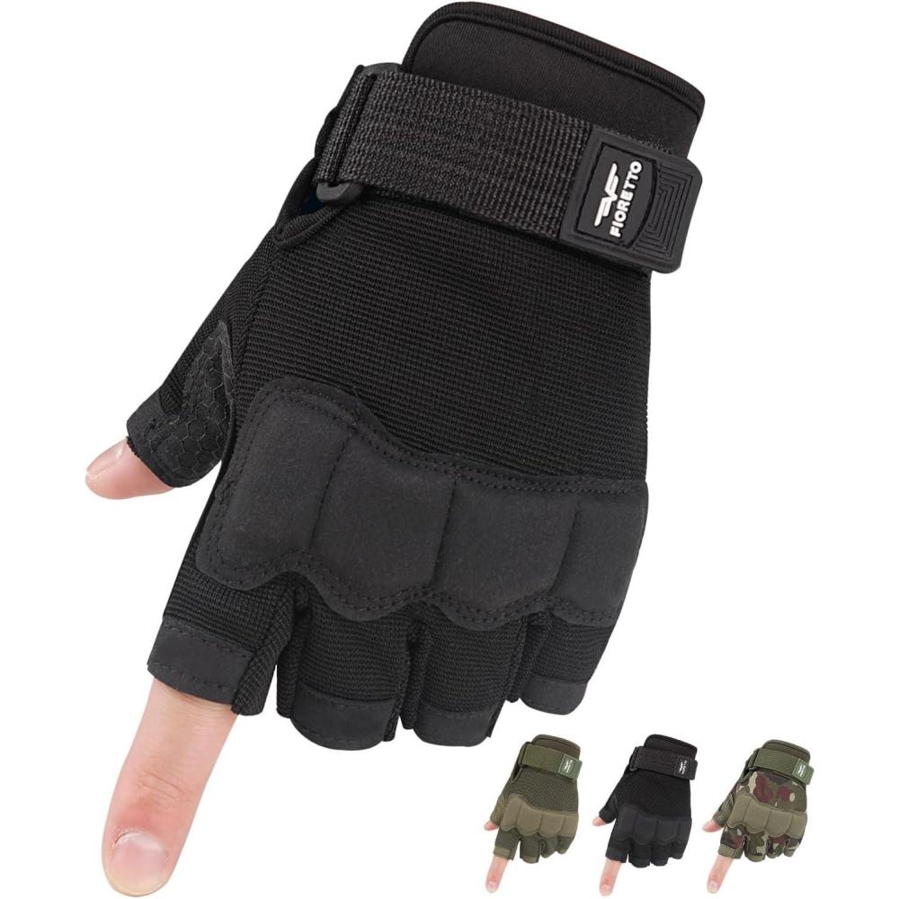 imageFIORETTO Fingerless Gloves Half Finger Gloves for Driving Cycling Shooting Hunting Motorcycle Climbing Outdoor Work 215801Black