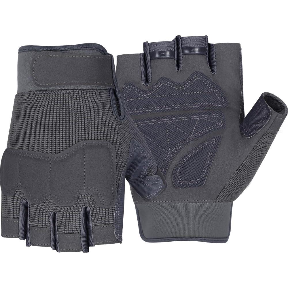 imageFIORETTO Fingerless Gloves for Airsoft Shooting Half Finger Hunting Hiking Cycling Driving Motorcycle Climbing Work Gloves M210603Gray