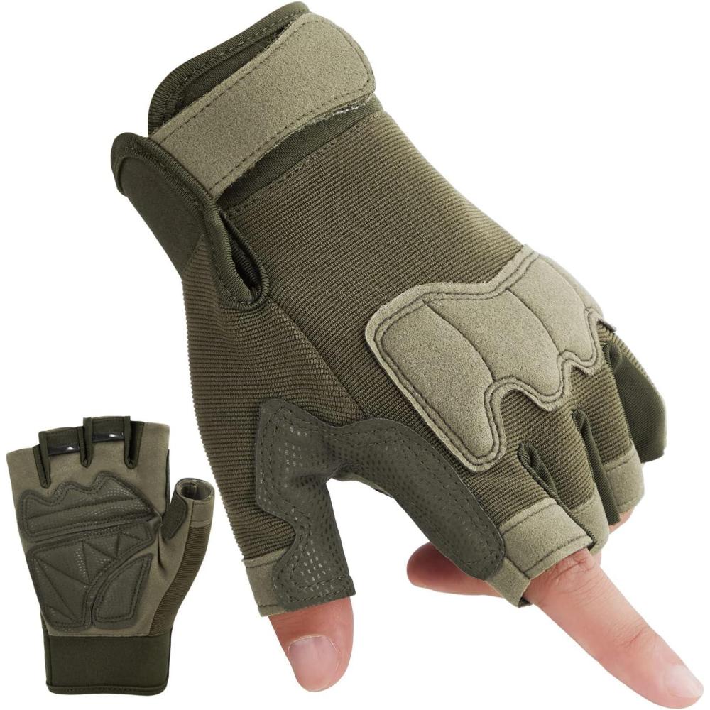 imageFIORETTO Fingerless Gloves for Airsoft Shooting Half Finger Hunting Hiking Cycling Driving Motorcycle Climbing Work Gloves M210603Green