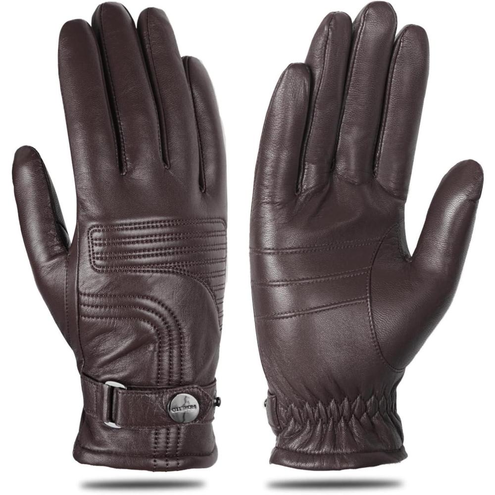 imageFIORETTO Mens ChromeFree Leather Driving Gloves Warm Cashmere Lined Touchscreen Winter Gloves M200814Brown