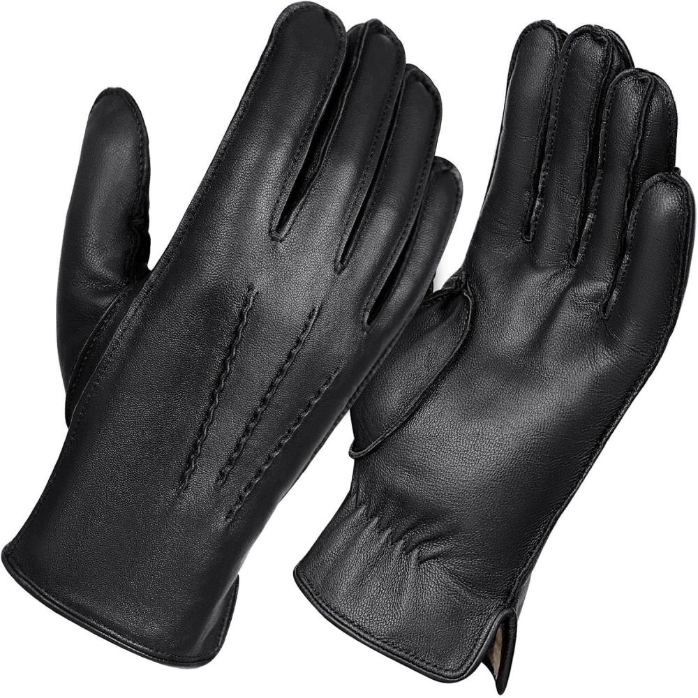 imageFIORETTO Mens ChromeFree Leather Gloves Winter  Touchscreen Driving Gloves with Warm Wool Lining M24001Black