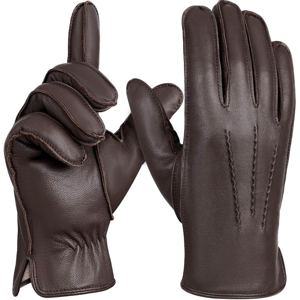 imageFIORETTO Mens ChromeFree Leather Gloves Winter  Touchscreen Driving Gloves with Warm Wool Lining M24001Brown 7n