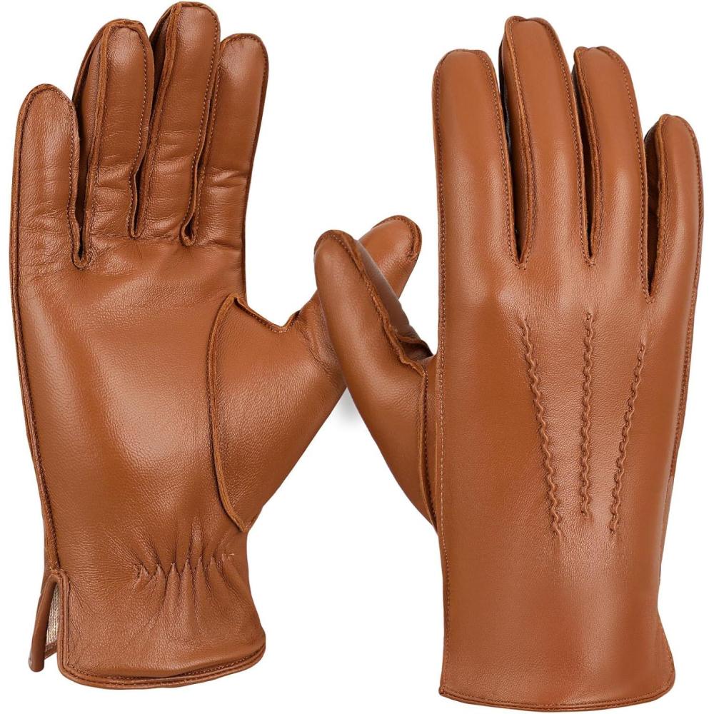 imageFIORETTO Mens ChromeFree Leather Gloves Winter  Touchscreen Driving Gloves with Warm Wool Lining M24001Cognac