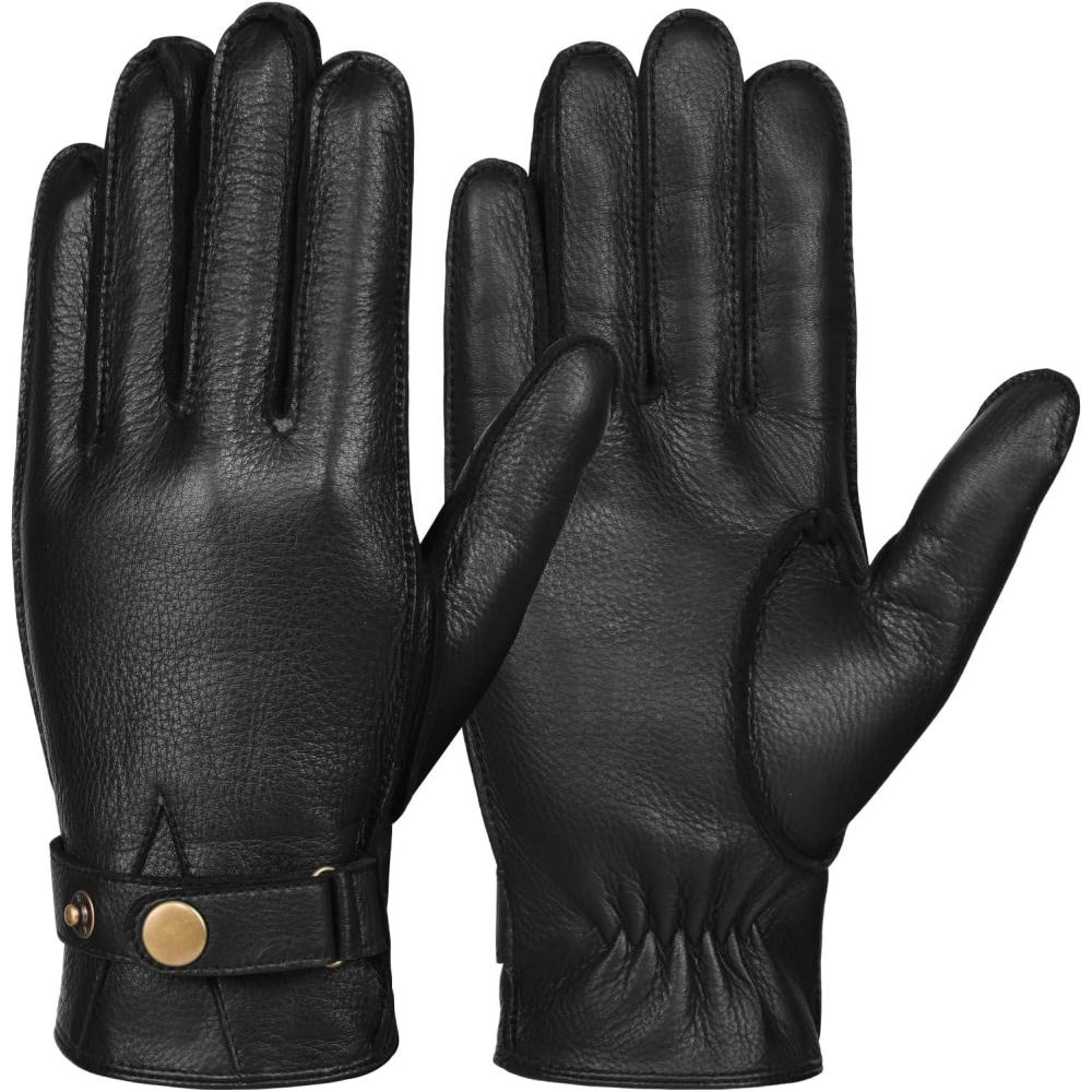 imageFIORETTO Mens Winter Genuine Leather Gloves Cashmere and Wool Lined Warm Touchscreen Leather Driving Gloves M180807Black23004
