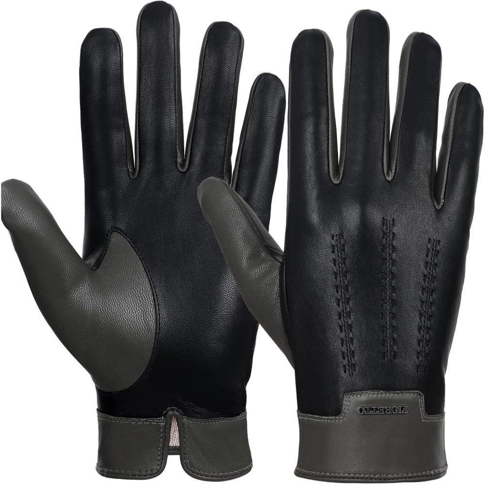 imageFIORETTO Mens Winter Genuine Leather Gloves Cashmere and Wool Lined Warm Touchscreen Leather Driving Gloves M180807Celadon Green