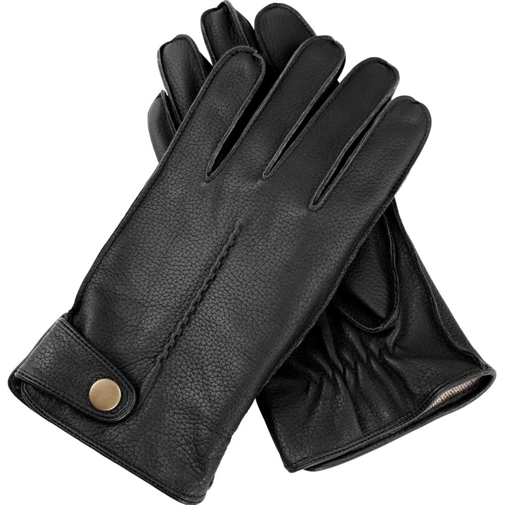 imageFIORETTO Mens Winter Leather Gloves  DeerskinTextured Sheepskin Driving Gloves with Cashmere Wool Lining Warm M25002Black