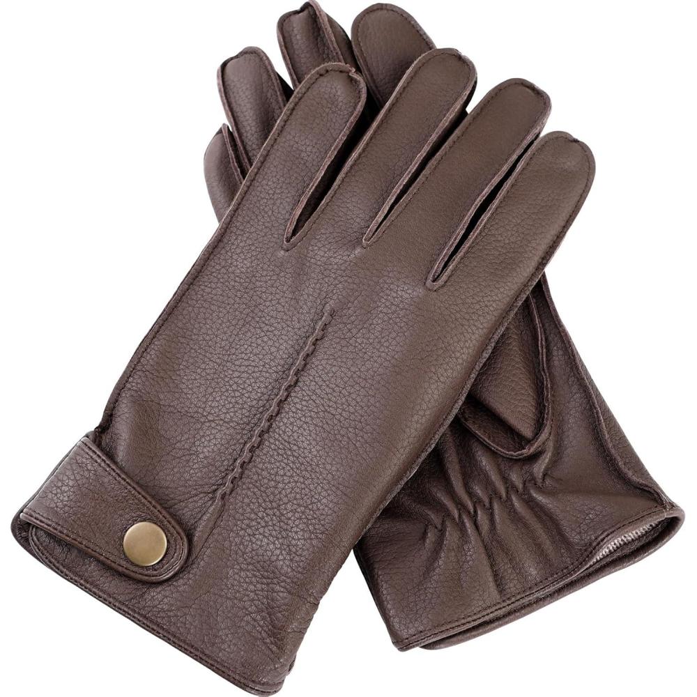 imageFIORETTO Mens Winter Leather Gloves  DeerskinTextured Sheepskin Driving Gloves with Cashmere Wool Lining Warm M25002Brown