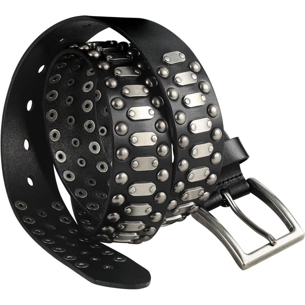 imageFIORETTO Stylish Mens Studded Casual Italian Cowhide Leather Belts For Jeans Punk Rock Rivets Belt With Buckle For Men BlackBlackelliptic Studded