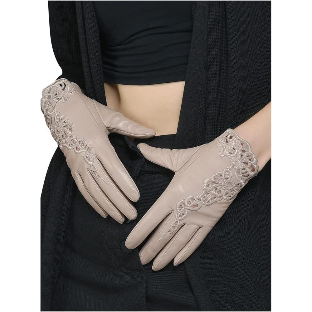 imageFIORETTO Womens Genuine Leather Driving Gloves Touchscreen Unlined Sheepskin Ladies Driving Gloves Thin W160020Beige Nontouch