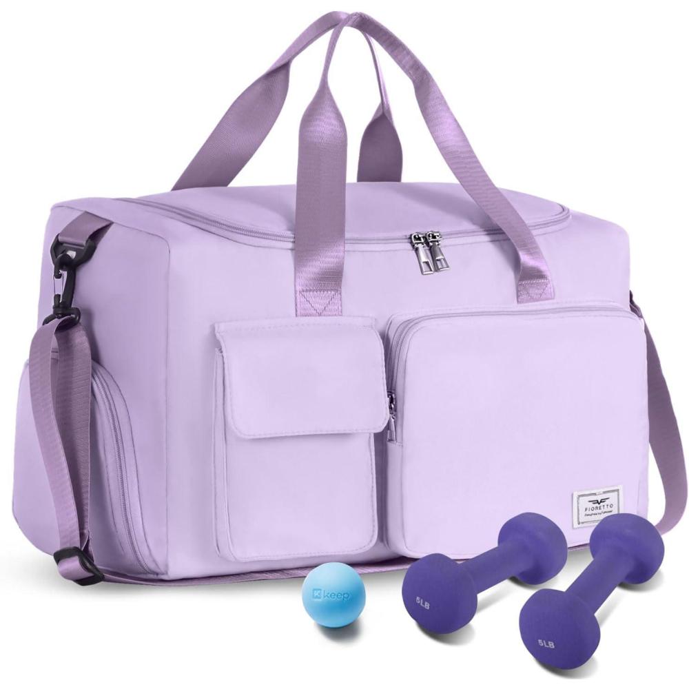 imageFIORETTO Womens Gym Duffle Bag with Shoes Compartment 37L Capacity Ideal for Travel Gym Sports Duffel WeekenderLavender