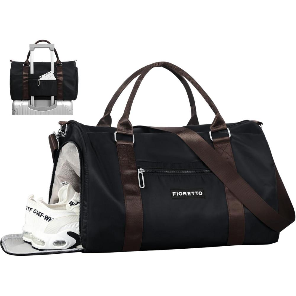 imageFIORETTO Womens Gym Tote Duffle Bag with Toiletry Bag Sports Duffel Overnight Hospital Workout Carry on Bag for Girls with Wet Pocket ampamp Shoe Compartment Ideal for Travel Swimming Dance PurpleBlack  Brown