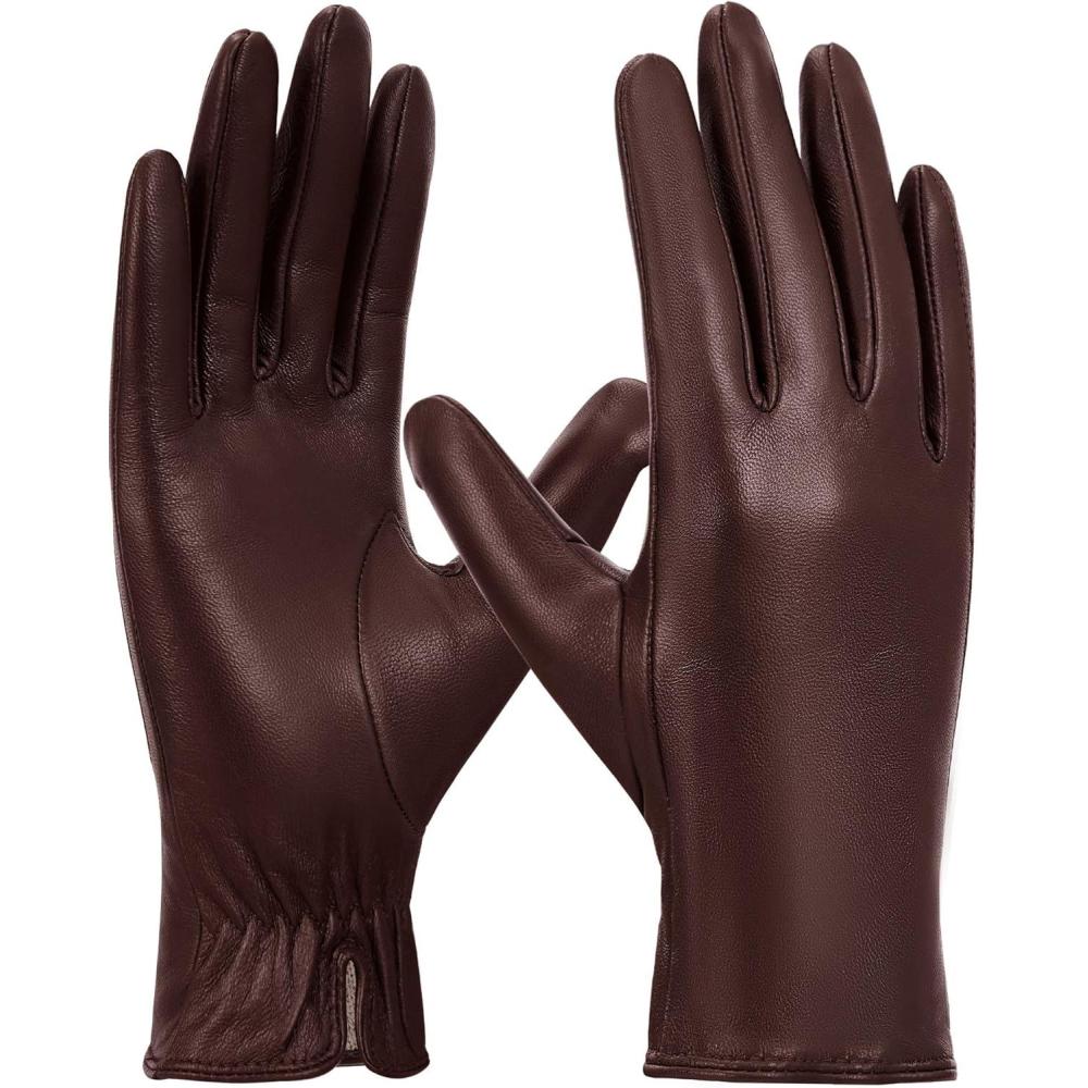 imageFIORETTO Womens Leather Gloves Winter Touchscreen Warm WoolFleece Lined Sheepskin Driving Gloves ChromeFree W24004Chestnut Brown
