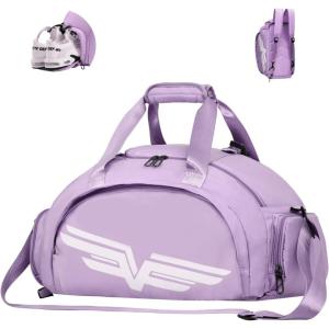 FIORETTO 30L Sports Gym Duffle Bag with Wet Pocket & Shoe Compartment, Weekender Hospital Overnight Bag for Women, Sports Holdall Backpack(B-Light Purple & White)
