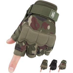 FIORETTO Fingerless Gloves, Half Finger Gloves for Driving, Cycling, Shooting, Hunting, Motorcycle, Climbing, Outdoor Work 215801(Green Camo)