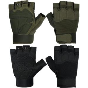 FIORETTO Fingerless Gloves for Airsoft Shooting Half Finger Hunting Hiking Cycling Driving Motorcycle Climbing Work Gloves M210603(2 Pairs(Black+Green))