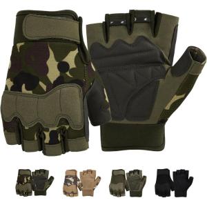 FIORETTO Fingerless Gloves for Airsoft Shooting Half Finger Hunting Hiking Cycling Driving Motorcycle Climbing Work Gloves M210603(Green Camo)