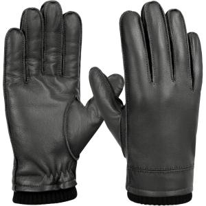 FIORETTO Men’s Chrome free Leather Driving Gloves Touchscreen Warm Cashmere Wool Lined Sheepskin Winter Gloves M24002(Celadon Green)
