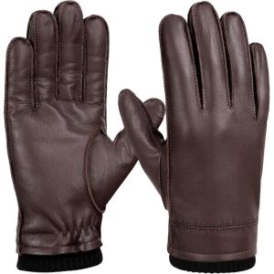 FIORETTO Men’s Chrome free Leather Driving Gloves Touchscreen Warm Cashmere Wool Lined Sheepskin Winter Gloves M24002(Chestnut Brown)