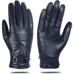 FIORETTO Men’s Chrome-Free Leather Driving Gloves Warm Cashmere Lined Touchscreen Winter Gloves M200814(Navy Blue)