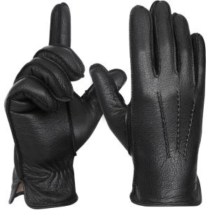 FIORETTO Men’s Chrome-Free Leather Gloves Winter – Touchscreen Driving Gloves with Warm Wool Lining M24001(Black-no Touch)