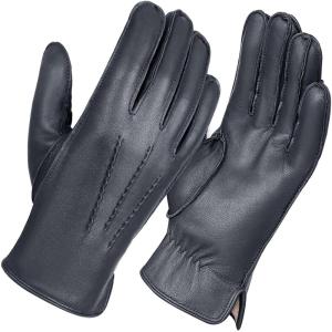 FIORETTO Men’s Chrome-Free Leather Gloves Winter – Touchscreen Driving Gloves with Warm Wool Lining M24001(Gray)