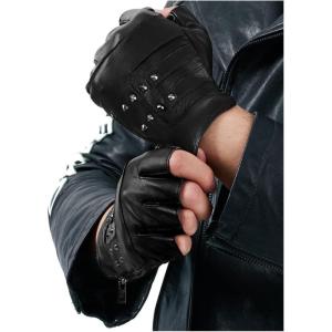 FIORETTO Mens Genuine Leather Fingerless Gloves Unlined Half Finger Punk Gloves for Driving Cycling Motorcycle M200801(Black)