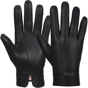 FIORETTO Mens Winter Genuine Leather Gloves Cashmere and Wool Lined Warm Touchscreen Leather Driving Gloves M180807(Black)