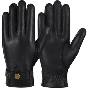 FIORETTO Mens Winter Genuine Leather Gloves Cashmere and Wool Lined Warm Touchscreen Leather Driving Gloves M180807(Black(deerskin))