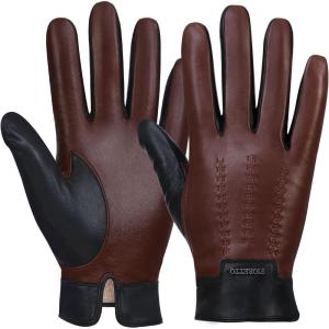 FIORETTO Mens Winter Genuine Leather Gloves Cashmere and Wool Lined Warm Touchscreen Leather Driving Gloves M180807(Brown)