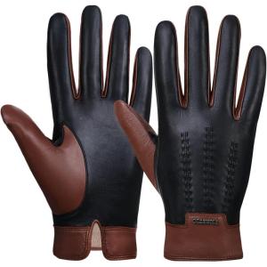 FIORETTO Mens Winter Genuine Leather Gloves Cashmere and Wool Lined Warm Touchscreen Leather Driving Gloves M180807(Cognac)