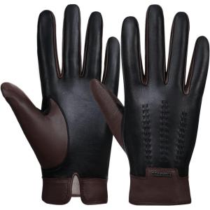 FIORETTO Mens Winter Genuine Leather Gloves Cashmere and Wool Lined Warm Touchscreen Leather Driving Gloves M180807(Dark Brown)