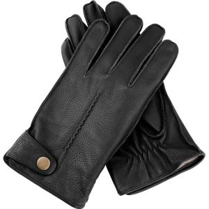 FIORETTO Mens Winter Leather Gloves – Deerskin-Textured Sheepskin Driving Gloves with Cashmere Wool Lining Warm M25002(Black)