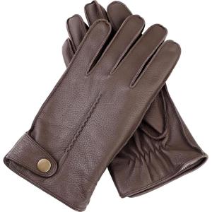 FIORETTO Mens Winter Leather Gloves – Deerskin-Textured Sheepskin Driving Gloves with Cashmere Wool Lining Warm M25002(Brown)