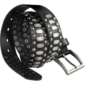 FIORETTO Stylish Mens Studded Casual Italian Cowhide Leather Belts For Jeans Punk Rock Rivets Belt With Buckle For Men Black(Black(elliptic Studded))