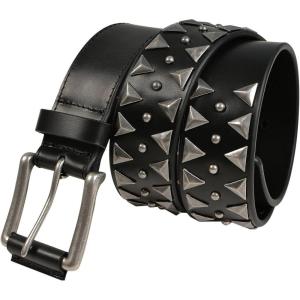 FIORETTO Stylish Mens Studded Casual Italian Cowhide Leather Belts For Jeans Punk Rock Rivets Belt With Buckle For Men Black(Unisex Black(triangular Studs))