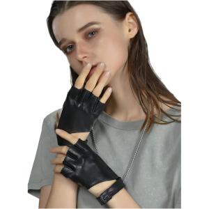 FIORETTO Womens Fingerless Leather Gloves for Driving Motorcycle Unlined Half Finger Gloves 200420(Black)
