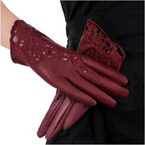 FIORETTO Womens Genuine Leather Driving Gloves Touchscreen Unlined Sheepskin Ladies Driving Gloves Thin W160020(Burgundy(touchscreen))