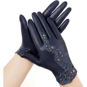 FIORETTO Womens Genuine Leather Driving Gloves Touchscreen Unlined Sheepskin Ladies Driving Gloves Thin W160020(Navy Blue(touchscreen))