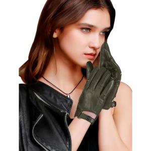 FIORETTO Womens Genuine Leather Driving Gloves Unlined Touchscreen Sheepskin Gloves Thin for Ladies W190415(Armygreen)