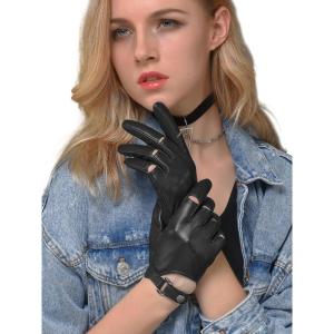 FIORETTO Womens Genuine Leather Driving Gloves Unlined Touchscreen Sheepskin Gloves Thin for Ladies W190415(Black)