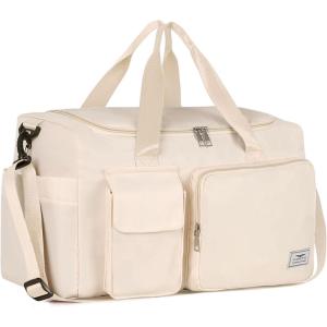 FIORETTO Women’s Gym Duffle Bag with Shoes Compartment, 37L Capacity, Ideal for Travel, Gym, Sports, Duffel, Weekender(Beige)