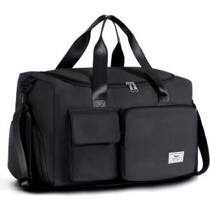 FIORETTO Women’s Gym Duffle Bag with Shoes Compartment, 37L Capacity, Ideal for Travel, Gym, Sports, Duffel, Weekender(Black)