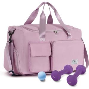 FIORETTO Women’s Gym Duffle Bag with Shoes Compartment, 37L Capacity, Ideal for Travel, Gym, Sports, Duffel, Weekender(Grayish Pink)