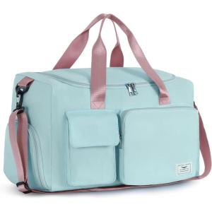 FIORETTO Women’s Gym Duffle Bag with Shoes Compartment, 37L Capacity, Ideal for Travel, Gym, Sports, Duffel, Weekender(Green & Pink)