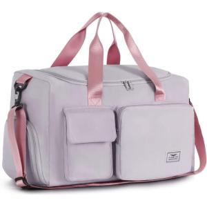FIORETTO Women’s Gym Duffle Bag with Shoes Compartment, 37L Capacity, Ideal for Travel, Gym, Sports, Duffel, Weekender(Grey & Pink)