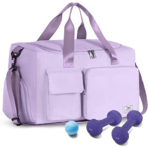 FIORETTO Women’s Gym Duffle Bag with Shoes Compartment, 37L Capacity, Ideal for Travel, Gym, Sports, Duffel, Weekender(Lavender)