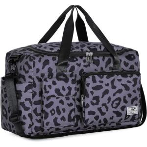 FIORETTO Women’s Gym Duffle Bag with Shoes Compartment, 37L Capacity, Ideal for Travel, Gym, Sports, Duffel, Weekender(Leopard Grey)