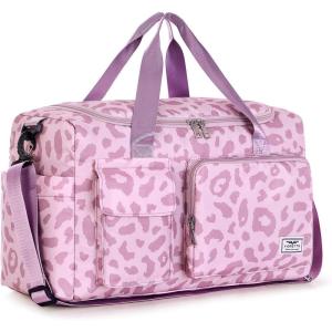FIORETTO Women’s Gym Duffle Bag with Shoes Compartment, 37L Capacity, Ideal for Travel, Gym, Sports, Duffel, Weekender(Leopard Pink)