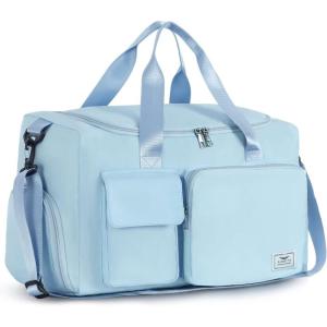 FIORETTO Women’s Gym Duffle Bag with Shoes Compartment, 37L Capacity, Ideal for Travel, Gym, Sports, Duffel, Weekender(Light Blue)