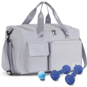 FIORETTO Women’s Gym Duffle Bag with Shoes Compartment, 37L Capacity, Ideal for Travel, Gym, Sports, Duffel, Weekender(Light Grey)